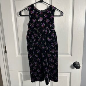 Girls Therese velvet dress, black with purple/green floral, 100% cotton, size 5